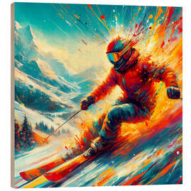 Wood print Skier on colorful mountain II