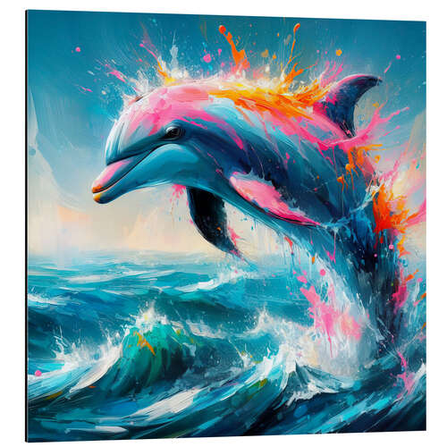 Aluminiumtavla Dolphin in colourful water