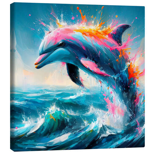 Canvas print Dolphin in colourful water