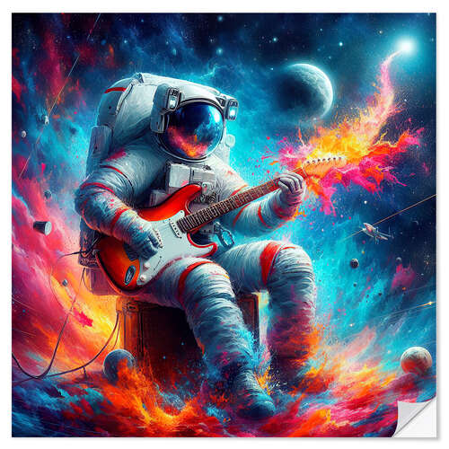 Selvklebende plakat Guitar solo in space