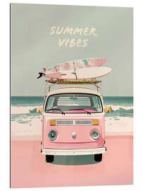 Galleriprint Summer Vibes - Pink Camper Van mit Surfbrettern