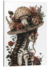 Magnettafel Skelett Frau mit Hut und Pilzen