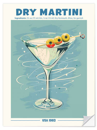 Muursticker Dry Martini, USA 1903