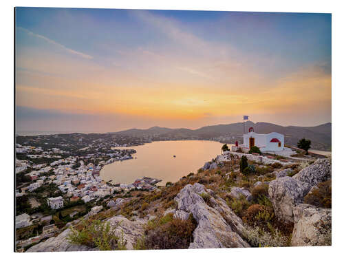 Tableau en aluminium Church of Prophet Elias above Agia Marina, Leros Island, Greece