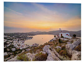 Foam board print Church of Prophet Elias above Agia Marina, Leros Island, Greece