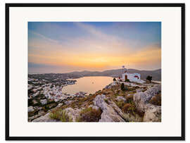 Gerahmter Kunstdruck Kirche des Propheten Elias oberhalb von Agia Marina, Insel Leros, Griechenland