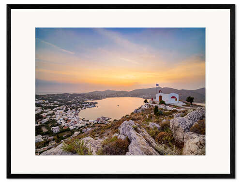 Framed art print Church of Prophet Elias above Agia Marina, Leros Island, Greece