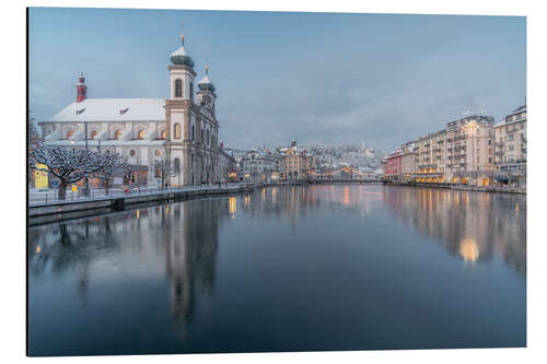 Tableau en aluminium Jesuit Church in winter, Lucerne, Switzerland