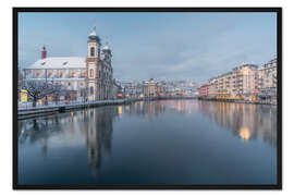 Gerahmter Kunstdruck Jesuitenkirche im Winter, Luzern, Schweiz