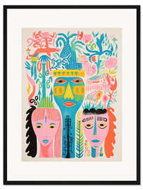 Gerahmter Kunstdruck Abstraktes Familienbild in Pastellfarben