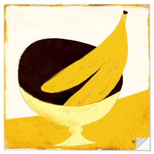 Sticker mural Two bananas on a yellow kitchen table