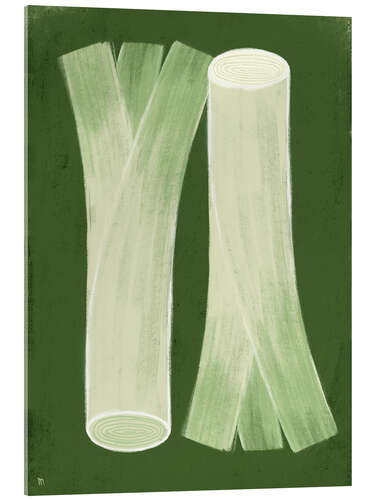 Acrylic print Leeks on green kitchen table