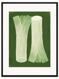 Gerahmter Kunstdruck Porrees auf grünem Küchentisch