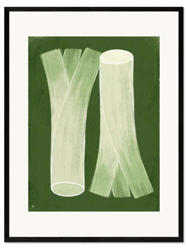 Impresión de arte enmarcada Leeks on green kitchen table