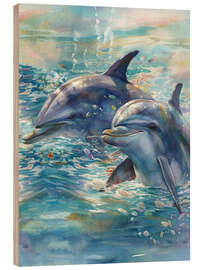 Wood print Dolphin Fun