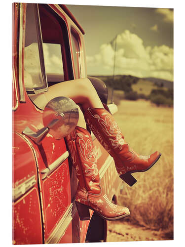 Acrylglas print Vintage boots and retro US car