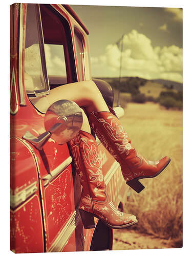 Canvas print Vintage boots and retro US car
