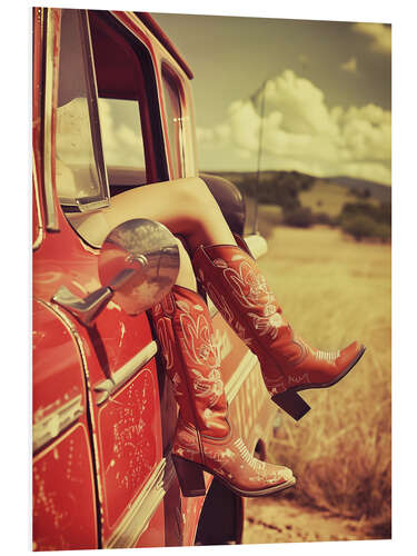 PVC print Vintage boots and retro US car