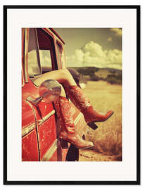 Inramat konsttryck Vintage boots and retro US car
