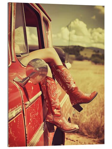 Tableau en plexi-alu Vintage boots and retro US car