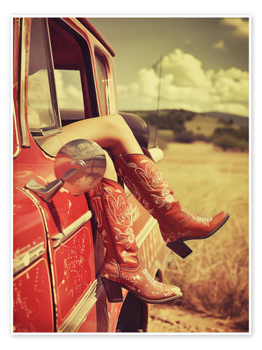 Juliste Vintage boots and retro US car