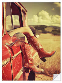 Selvklebende plakat Vintage boots and retro US car