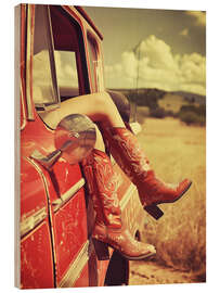 Hout print Vintage boots and retro US car