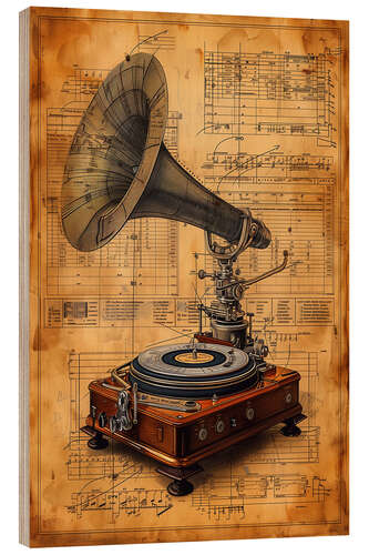 Cuadro de madera Vintage Gramophone