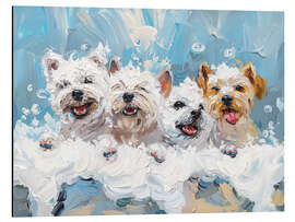 Tableau en aluminium Four cute puppies in a bubble bath