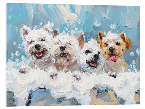 Foam board print Four cute puppies in a bubble bath