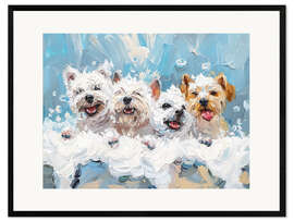 Framed art print Four cute puppies in a bubble bath