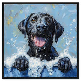 Gerahmter Kunstdruck Welpe im Schaumbad