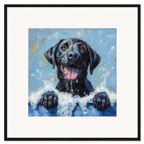 Impresión de arte enmarcada Puppy in bubble bath