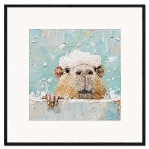 Impresión de arte enmarcada Capybara's bath time
