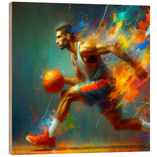 Wood print Basketball player in watercolour II