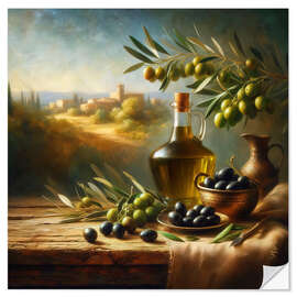 Sticker mural Oil and olives still life, Tuscany I