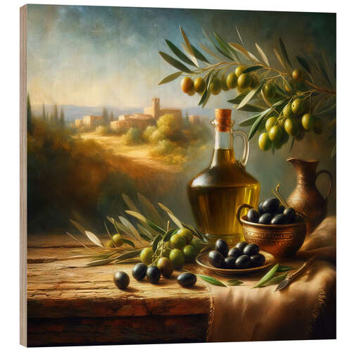 Puutaulu Oil and olives still life, Tuscany I