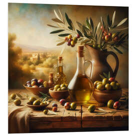 Foam board print Still life with oil and olives, Tuscany II