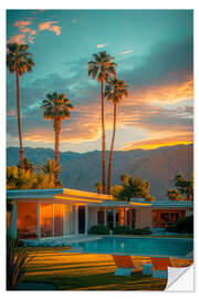 Självhäftande poster California Dreaming - Palm Springs Golden Sunset