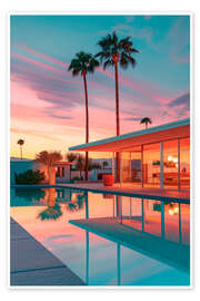 Poster California Dreaming - Sunset House Pool - Philippe HUGONNARD