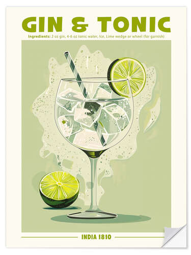 Selvklebende plakat Gin and Tonic, India 1810