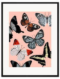 Gerahmter Kunstdruck Schmetterlinge auf Rosa