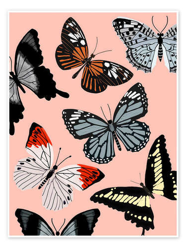 Poster Butterflies on pink