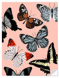 Selvklebende plakat Butterflies on pink