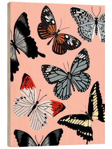 Tableau en bois Butterflies on pink