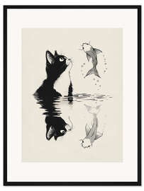 Gerahmter Kunstdruck Katze und Fisch