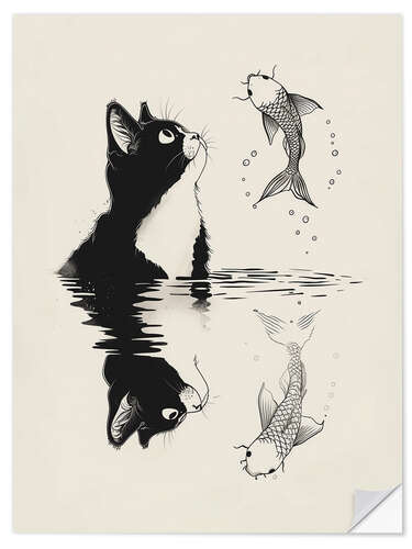 Självhäftande poster Cat and Fish