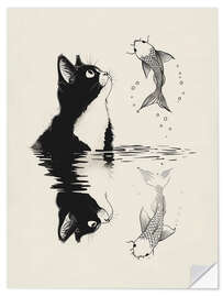 Muursticker Cat and Fish