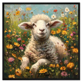 Gerahmter Kunstdruck Glückliches Lamm