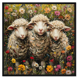 Gerahmter Kunstdruck Drei Schafgeschwister